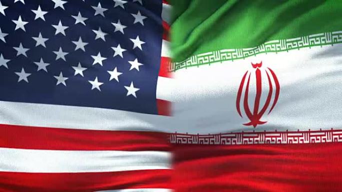 美国和伊朗旗帜的背景，外交和经济关系
