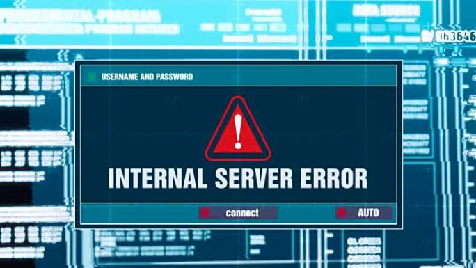 输入登录名和密码后，计算机屏幕上的数字系统安全警报错误消息上生成的内部服务器错误警告通知。网络犯罪，