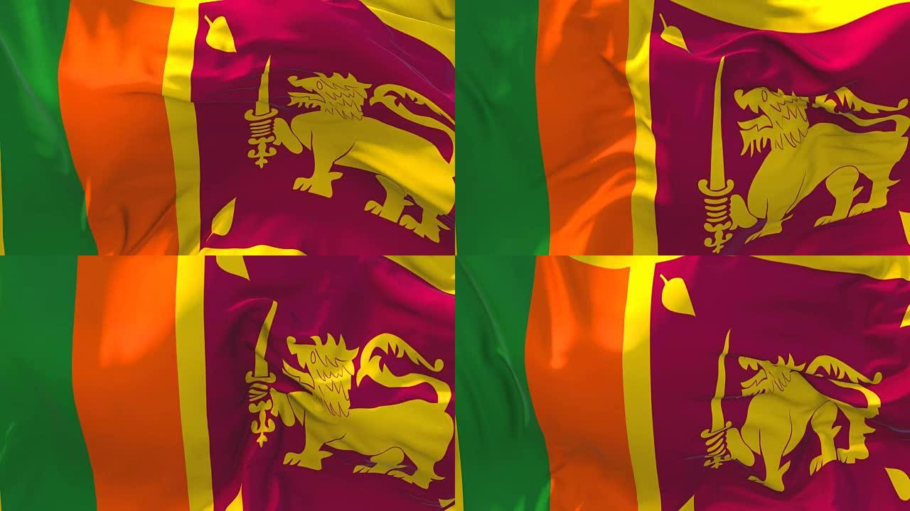 斯里兰卡迎风挥手的慢动作动画。4K逼真的织物纹理旗帜平稳吹在一个刮风的日子连续无缝循环背景。