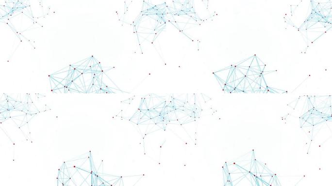 混沌丛结构线和多边形球体连接的抽象渲染。未来的形状。网络技术概念。现代运动图形无缝循环背景。