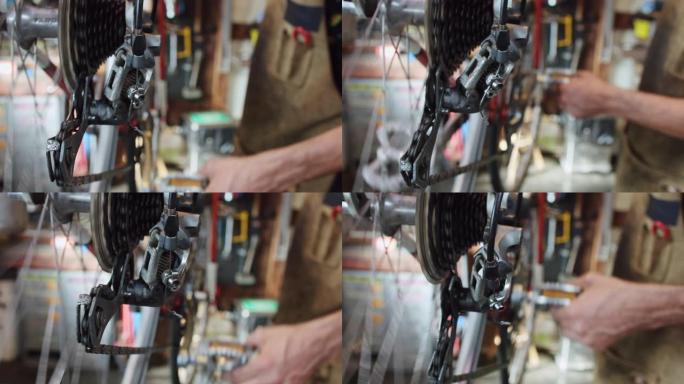 自行车机修工检查移位装置