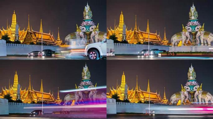 时间流逝: 泰国曼谷的大皇宫夜帽