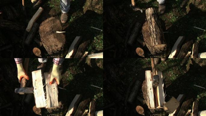 高清: 劈开木材欧美人文生活北欧冬季准备