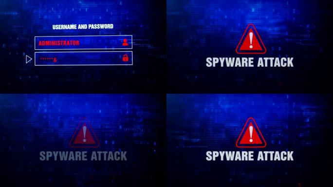 间谍软件攻击警报警告错误消息在屏幕上闪烁。