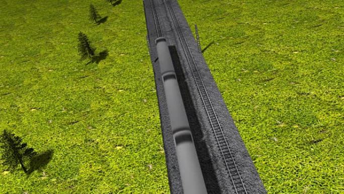 电脑3D动画列车，在铁路上超速行驶