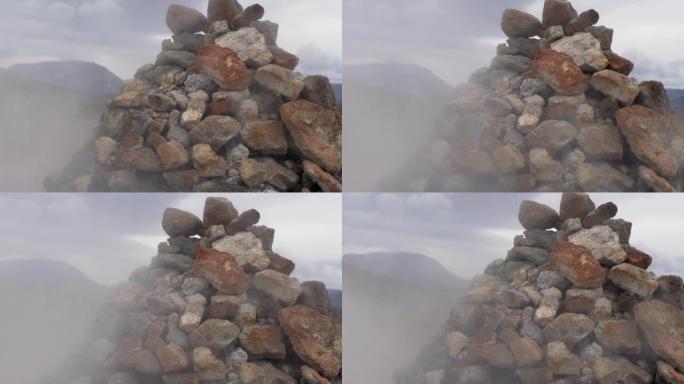 热蒸汽在崎的火山山坡上逸出岩石堆