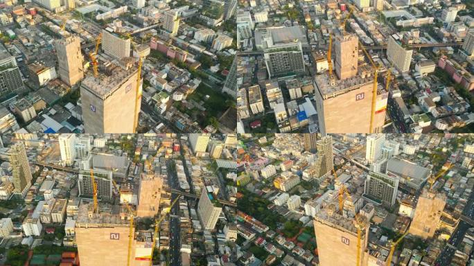 曼谷工作建筑工地的鸟瞰图时间流逝或过度