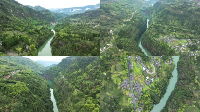 花滩峡谷春色美丽乡村航拍视频素材