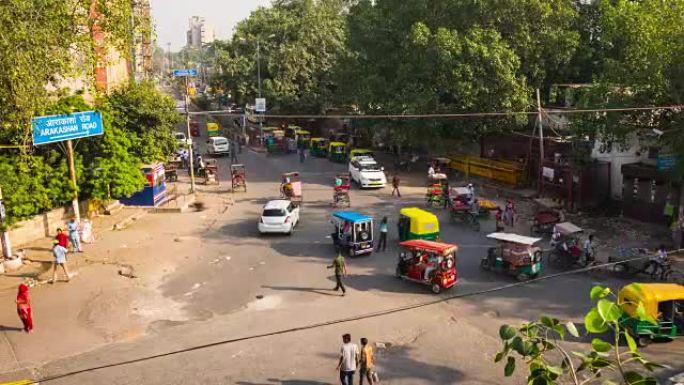 印度德里繁忙街道的延时拍摄