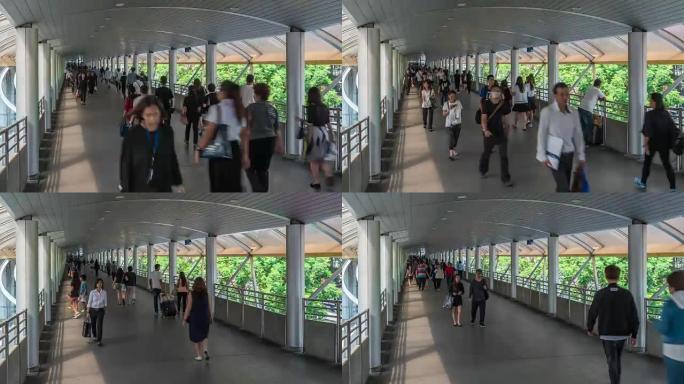 人们走在曼谷现代金融中心的天际线