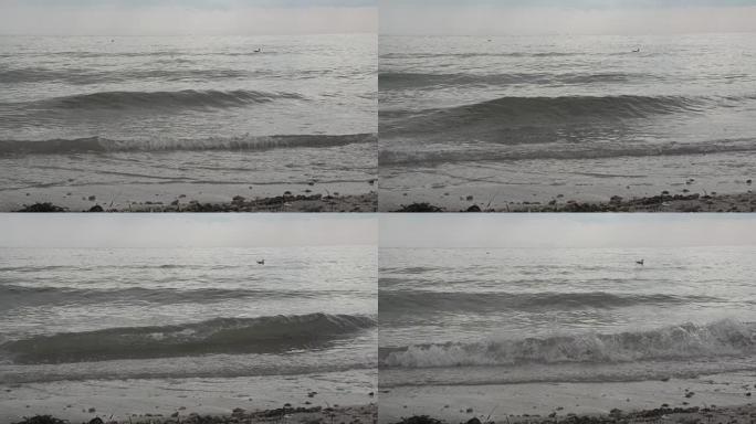慢动作波落在海滩上