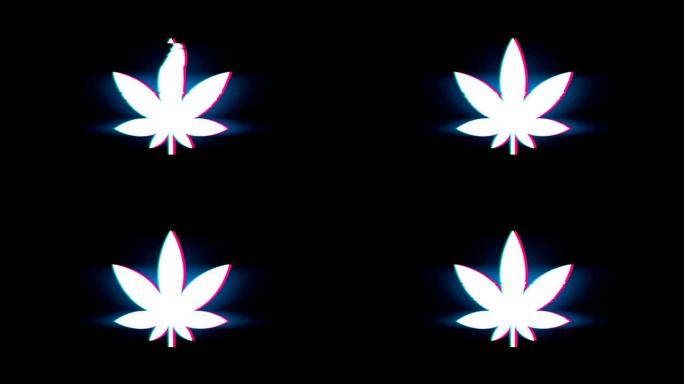 小故障复古复古动画上的大麻叶符号。