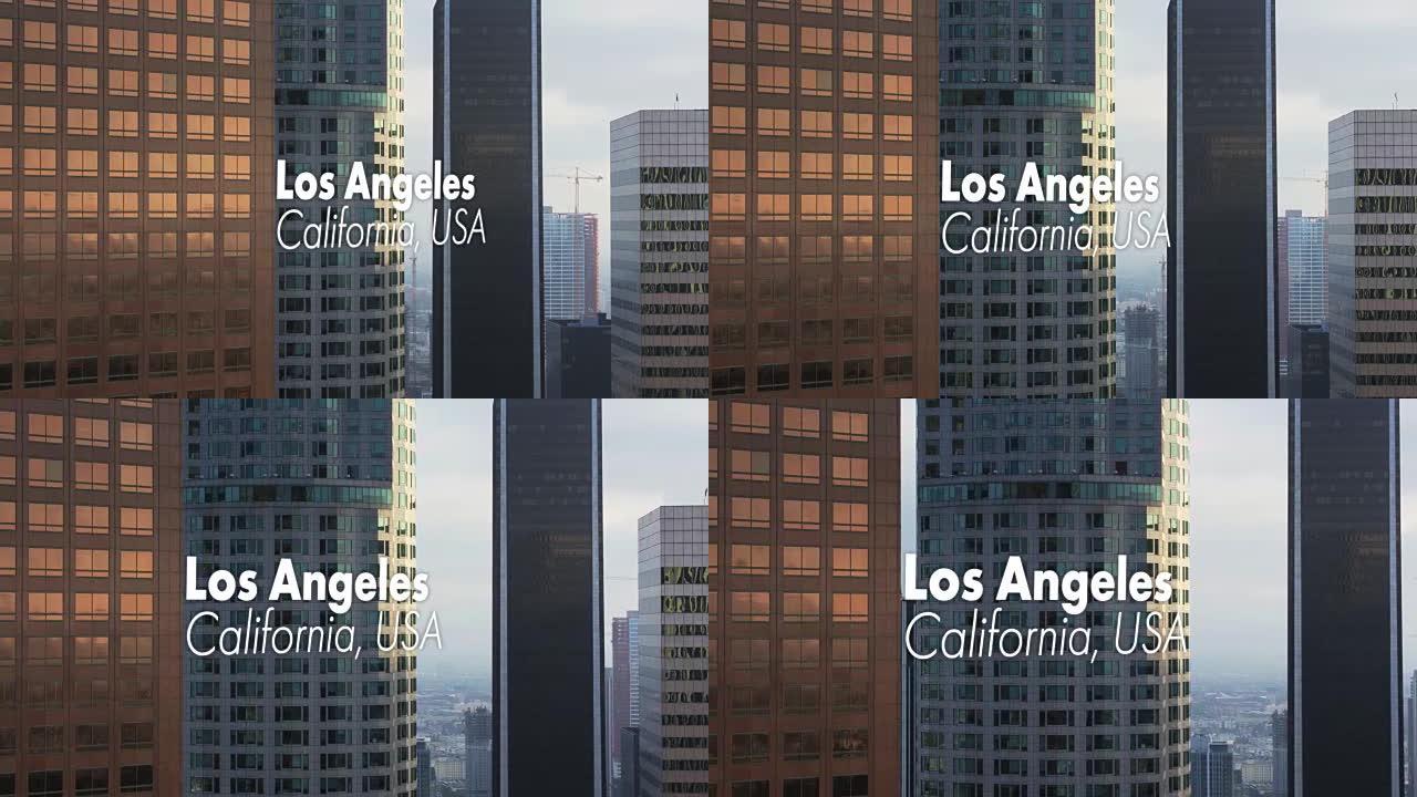 加利福尼亚州洛杉矶-带有浮动文字的无人机射击