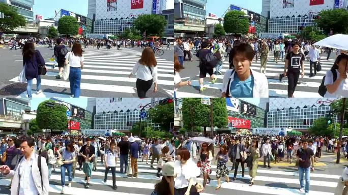 东京道路交叉口的拥挤人群