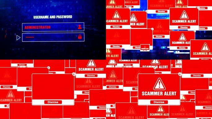 SCAMMER警报警报警告错误屏幕上的弹出通知框。