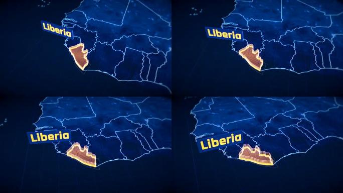 利比里亚国家边界3D可视化，现代地图轮廓，旅行