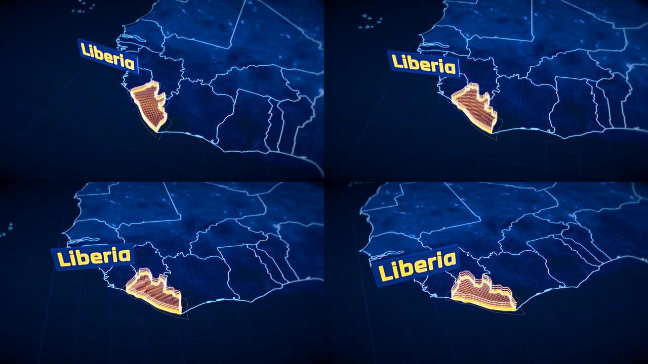 利比里亚国家边界3D可视化，现代地图轮廓，旅行
