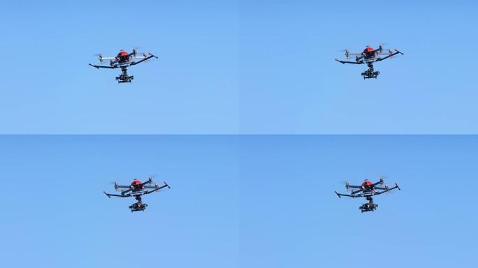 SLO MO无人机，相机在湛蓝的天空中飞行