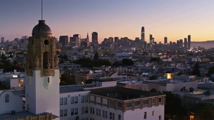 任务，日落时分的旧金山-无人机射击
