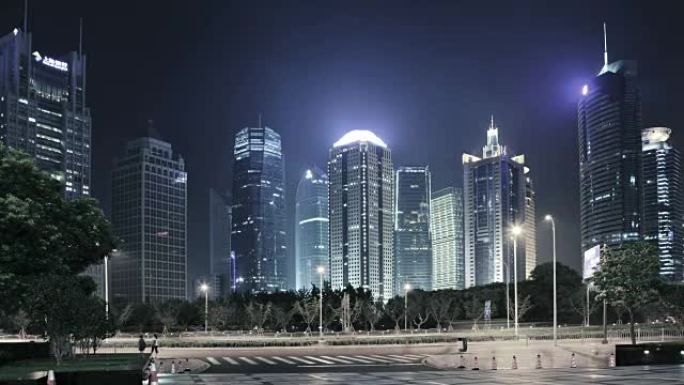 中国夜间的上海城市