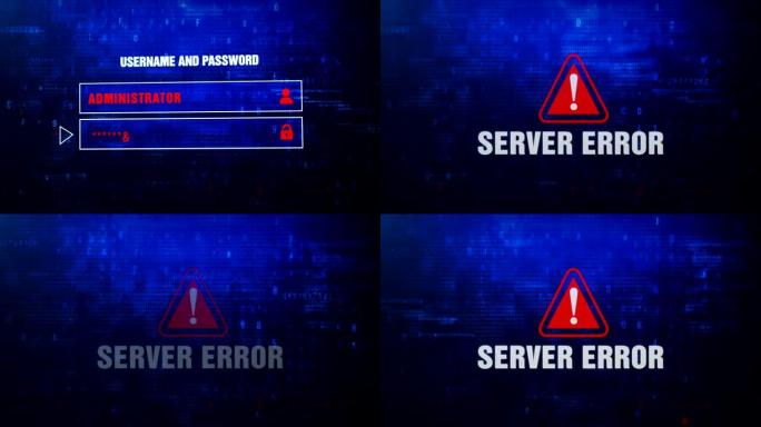 服务器错误警报警告错误消息在屏幕上闪烁。