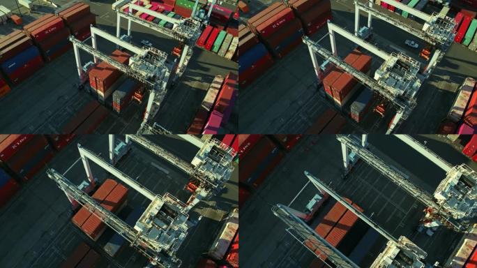 港口集装箱码头跨式运输船的倾斜无人机射击