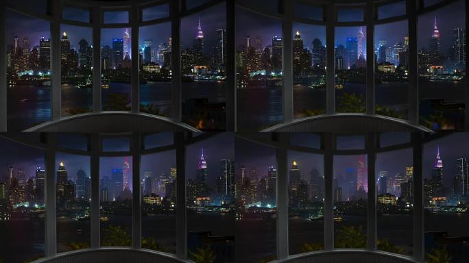 纽约城市景观延时夜窗全景曼哈顿城市景观