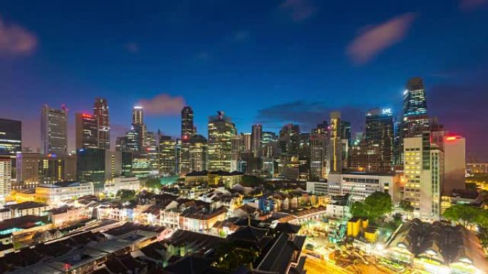 4k延时: 日出时新加坡中国城的鸟瞰图