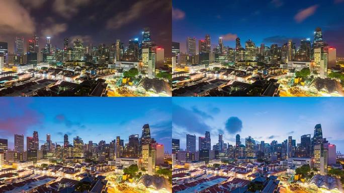 4k延时: 日出时新加坡中国城的鸟瞰图