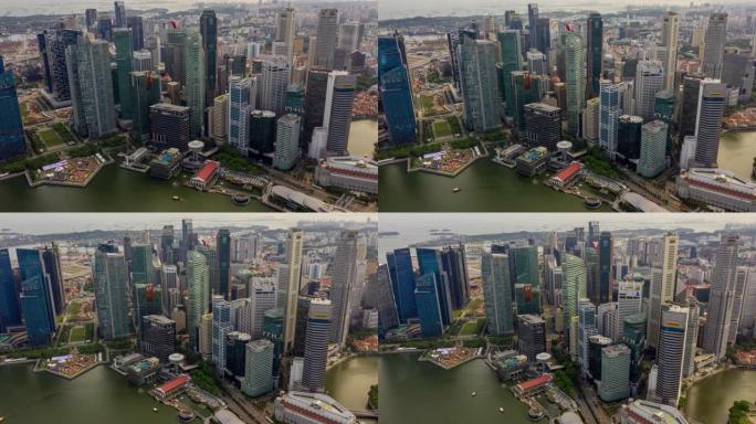 新加坡商业区市中心的超流或droonelapse场景
