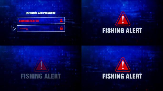 钓鱼警报警告错误消息在屏幕上闪烁。