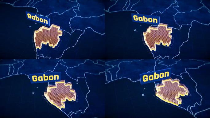 加蓬国家边界三维可视化，现代地图轮廓，旅行