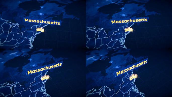 美国马萨诸塞州边界3D可视化，现代地图轮廓，旅行