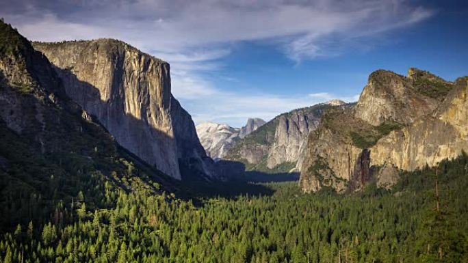 约塞米蒂山谷隧道景观-白天到黄昏的时间流逝