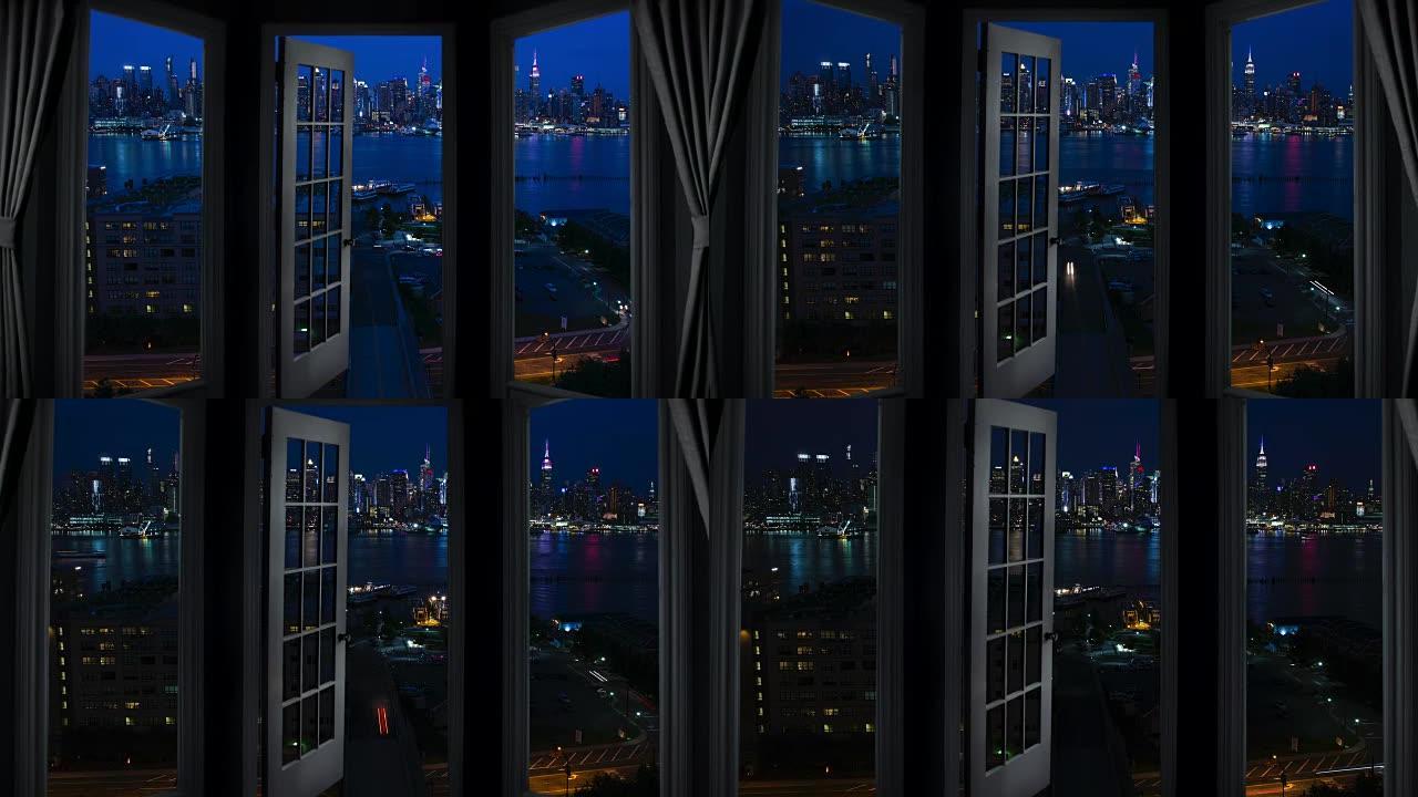 纽约曼哈顿时光流逝城市景观摩天大楼之夜