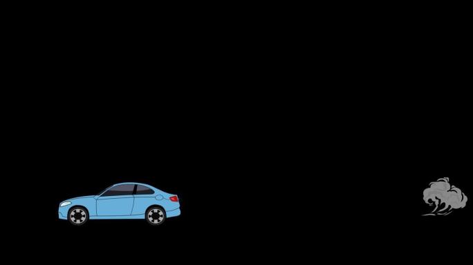 2D动画，霓虹灯闪烁，蓝色汽车出现并移开。汽车经销商，汽车业务。现代汽车。
