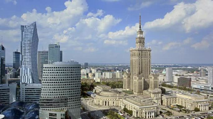 华沙中部时间流逝航拍延时现代都市