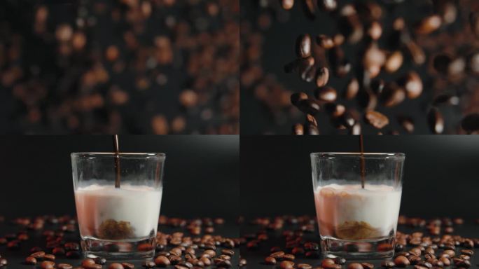 咖啡豆抛洒慢动作