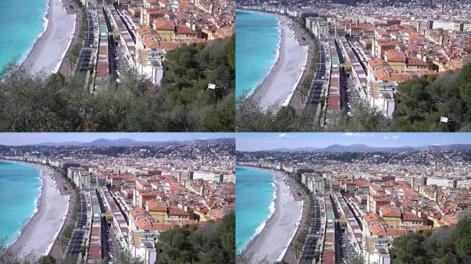 法国里维埃拉尼斯海滩港的电影倾斜镜头