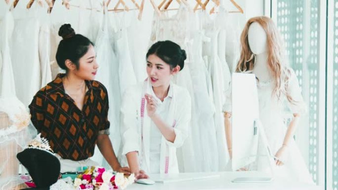 企业主: 两名女性合作时装设计师，从事婚纱工作