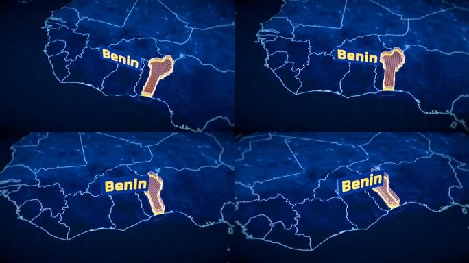 贝宁国家边界3D可视化，现代地图轮廓，旅行