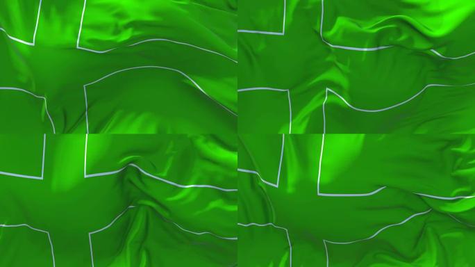 Ladonia旗帜迎风飘扬的慢动作动画。4K逼真的织物纹理旗帜平稳吹在一个刮风的日子连续无缝循环背景