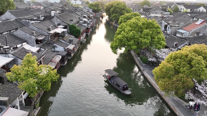 5K原素材-航拍春日江南水乡，西塘古镇