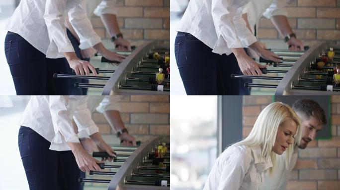 情侣玩桌面足球慢动作4K