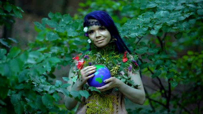 地球母亲手握行星，环境保护，自然关怀