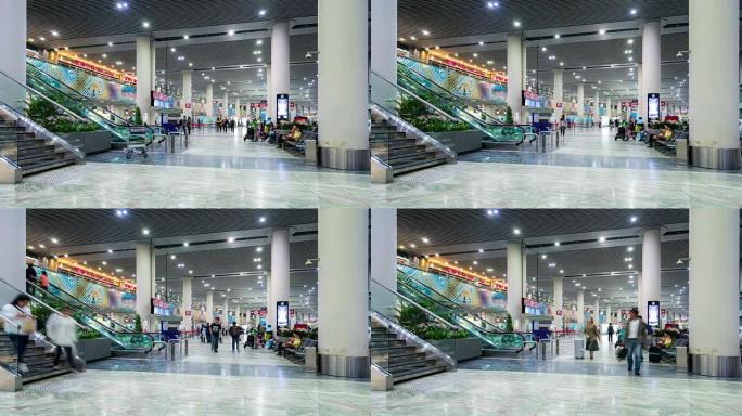 延时: 中国澳门机场出发大厅的旅客人群