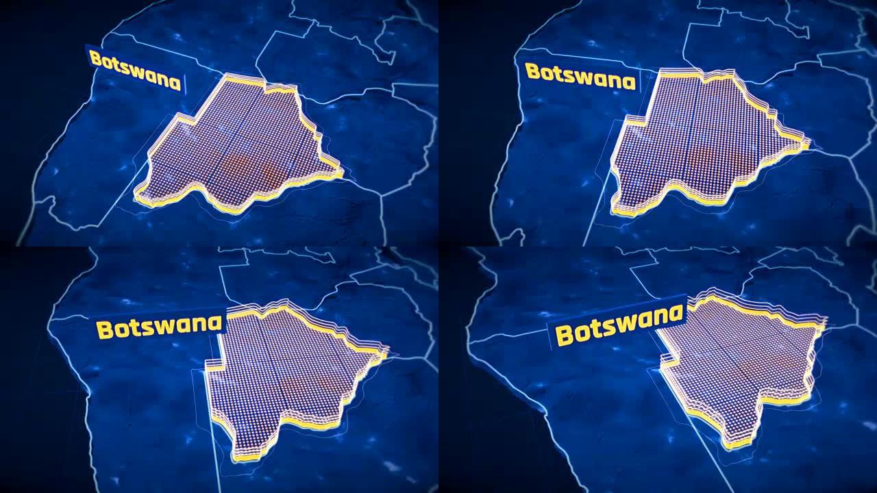 博茨瓦纳国家边界3D可视化，现代地图轮廓，旅行