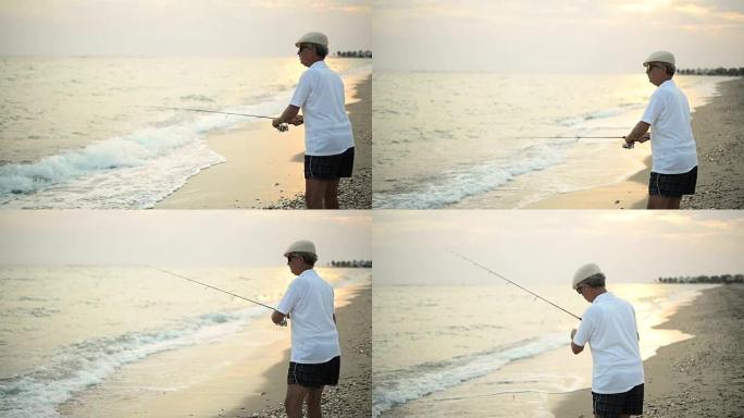 男子钓鱼。