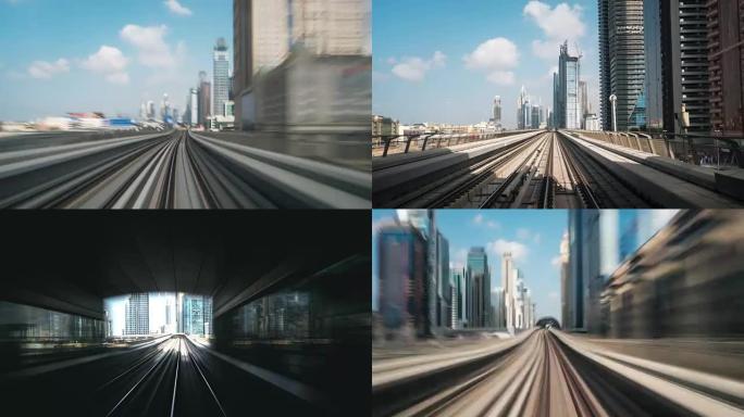 穿越迪拜市中心的延时地铁