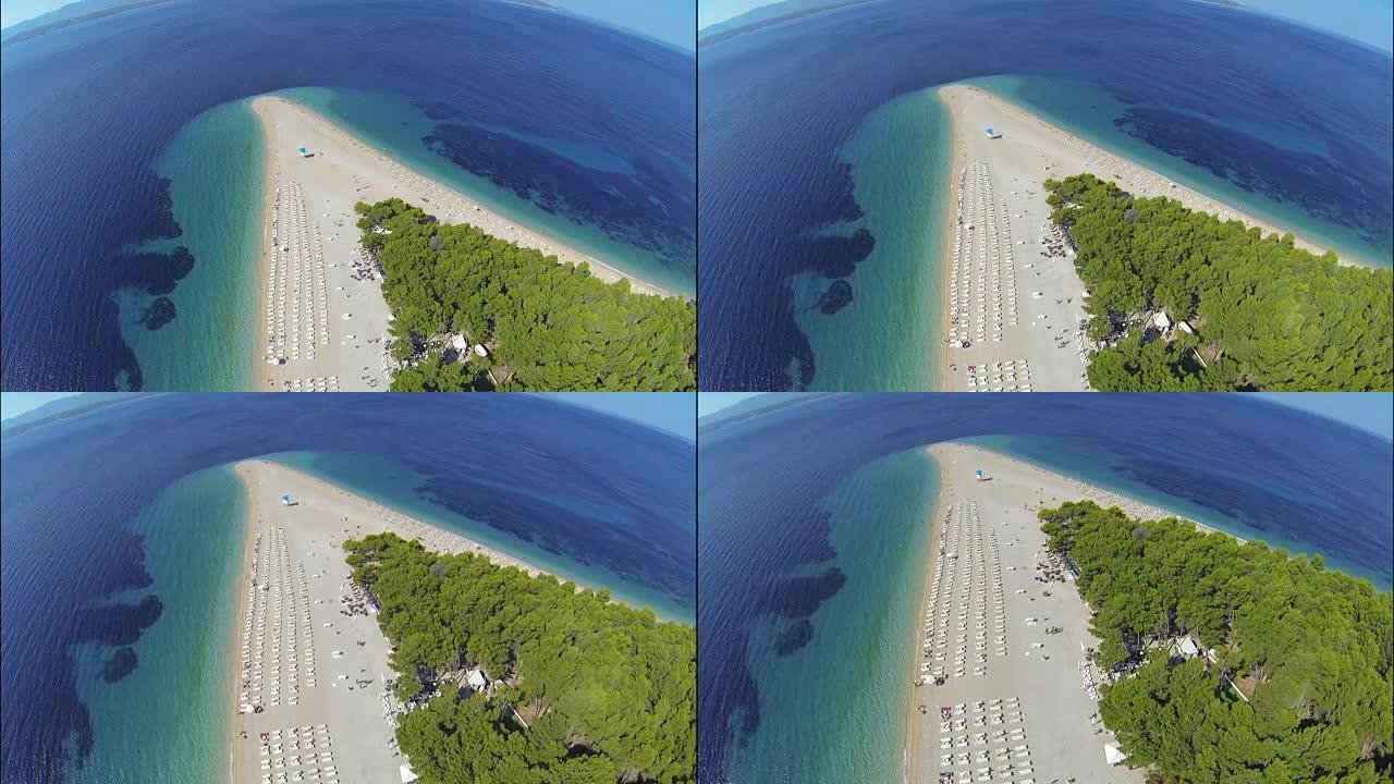Zlatni rat beach，Bol，Brac岛，达尔马提亚，克罗地亚，来自无人机